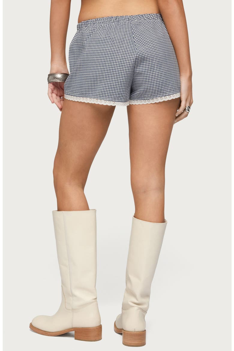 Ellie Gingham Lace Trim Shorts, Alternate, color, WHITE-AND-NAVY