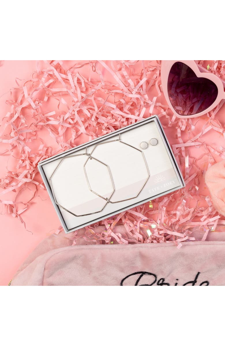 Totalee Gift Silver Geometric Octagon Earring Set Burnished Brass silver, Alternate, color,