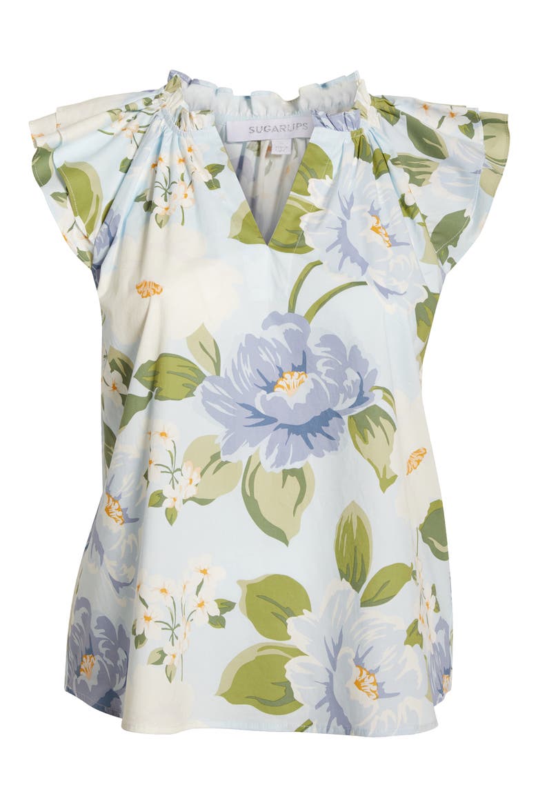 Sloane Floral Ruffle Top, Alternate, color, LIGHT BLUE/ MULTI