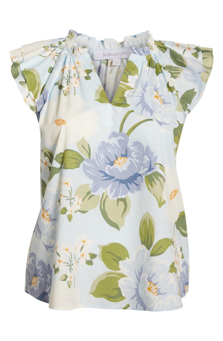 SUGARLIPS Sloane Floral Ruffle Top, Alternate, color, Light Blue/ Multi