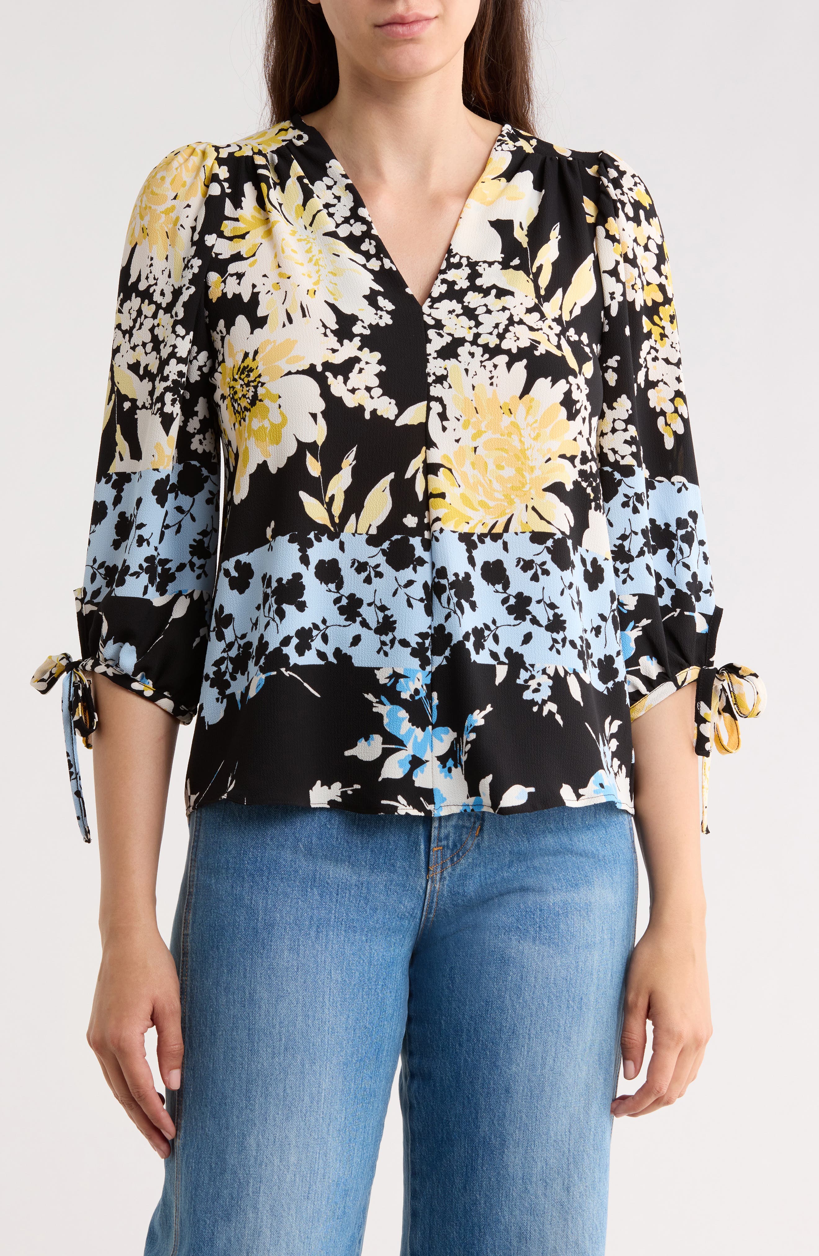 Renee C Tie Cuff Floral Top