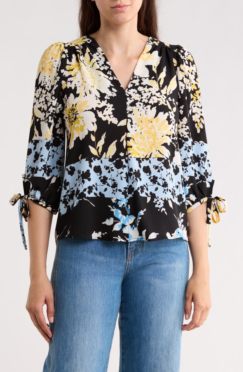 Renee C Tie Cuff Floral Top, Main, color, Black