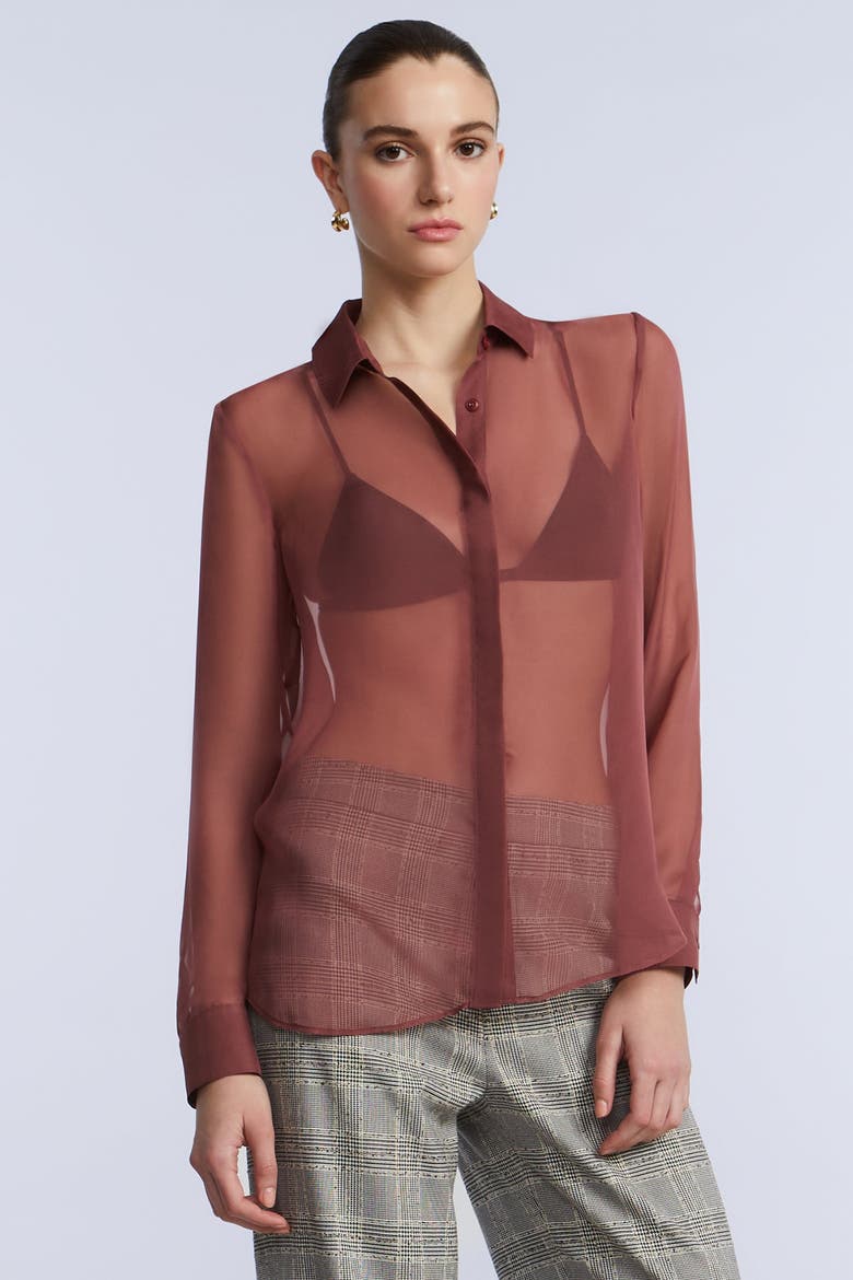 Chiffon Button Down, Alternate, color, Renaissance Rose