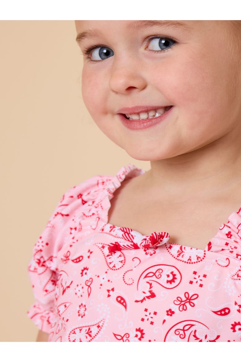 Upf50+ Puff Sleeve Ruffle Tankini 2-piece Swimsuit, Alternate, color, Pink Bandana