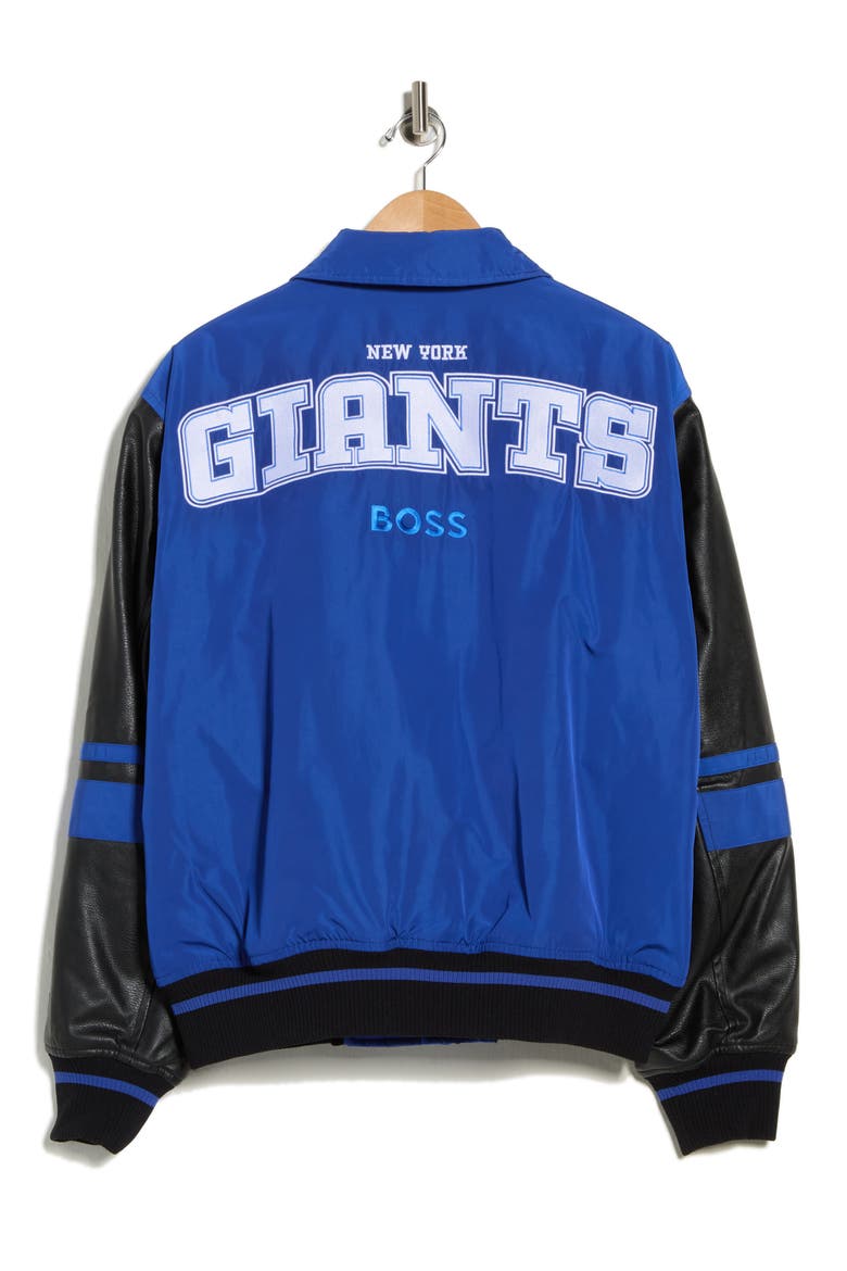 NFL New York Giants Faux Leather Sleeve Varsity Jacket, Alternate, color, MED BU