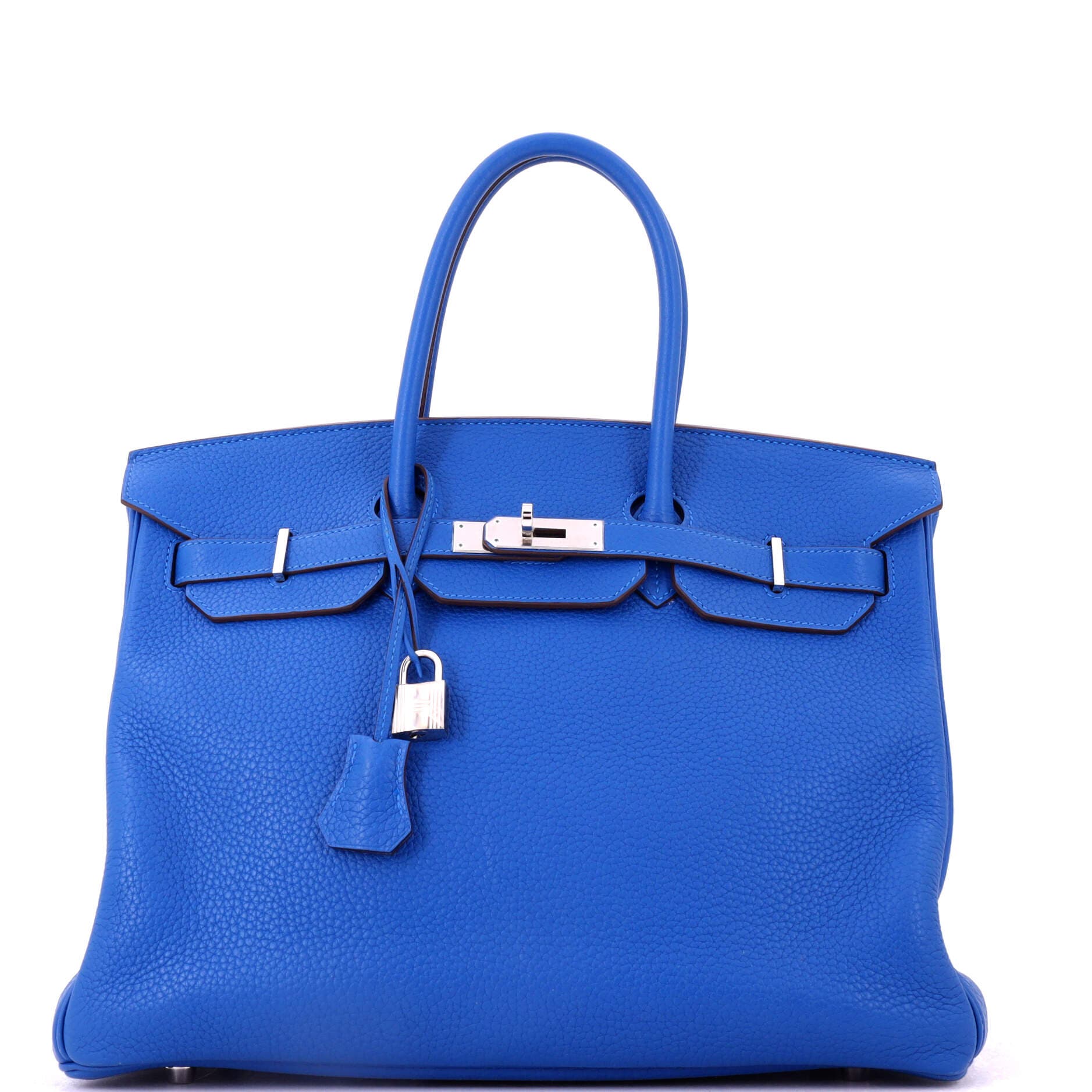 Pre-Owned Hermes Birkin Handbag Blue Clemence with Palladium Hardware 35, Main, color, Mykonos