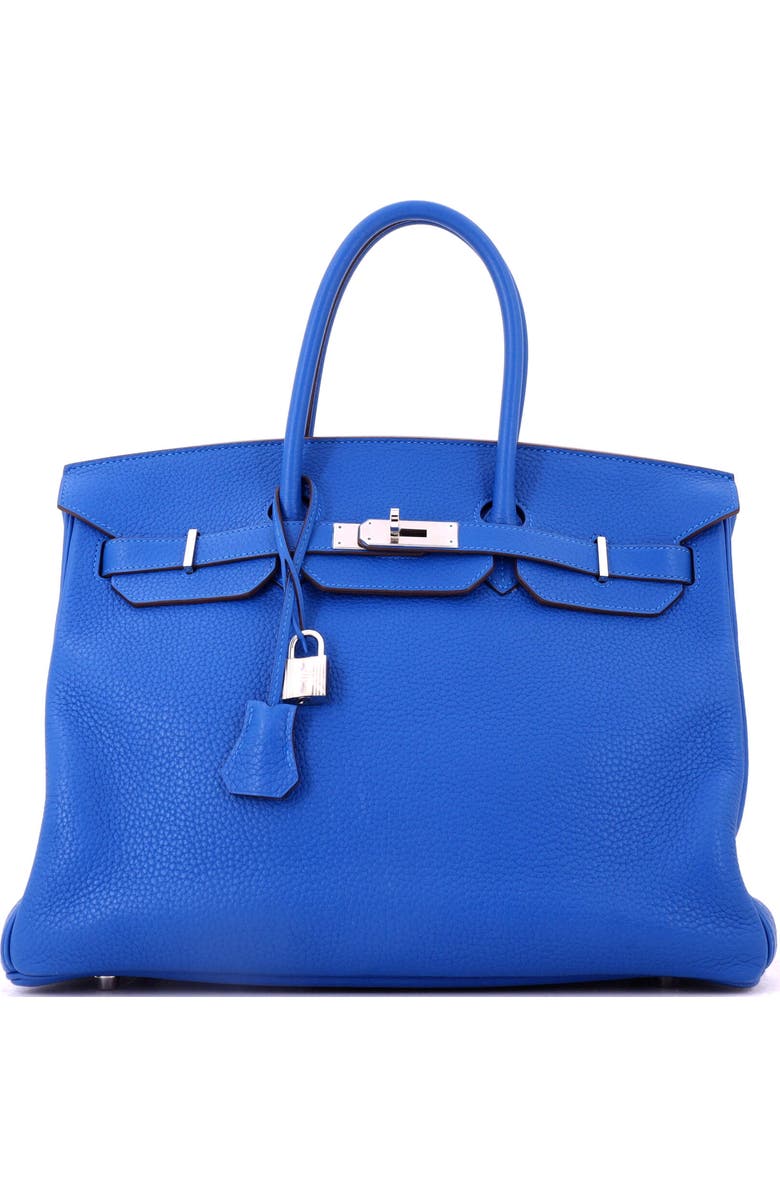 Pre-Owned Hermes Birkin Handbag Blue Clemence with Palladium Hardware 35, Main, color, Mykonos