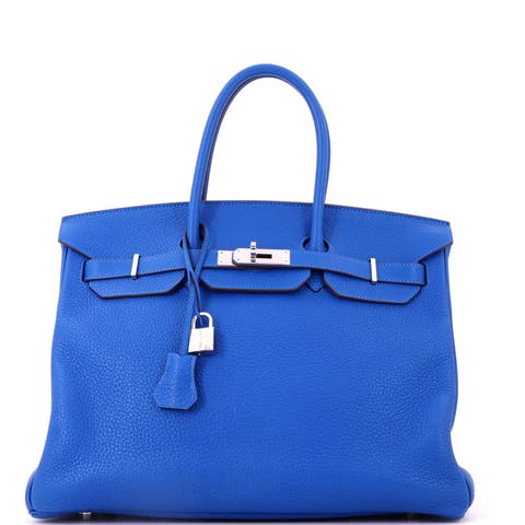 Birkin Handbag Blue Clemence with Palladium Hardware 35