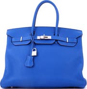 Pre-Owned Hermes Birkin Handbag Blue Clemence with Palladium Hardware 35
