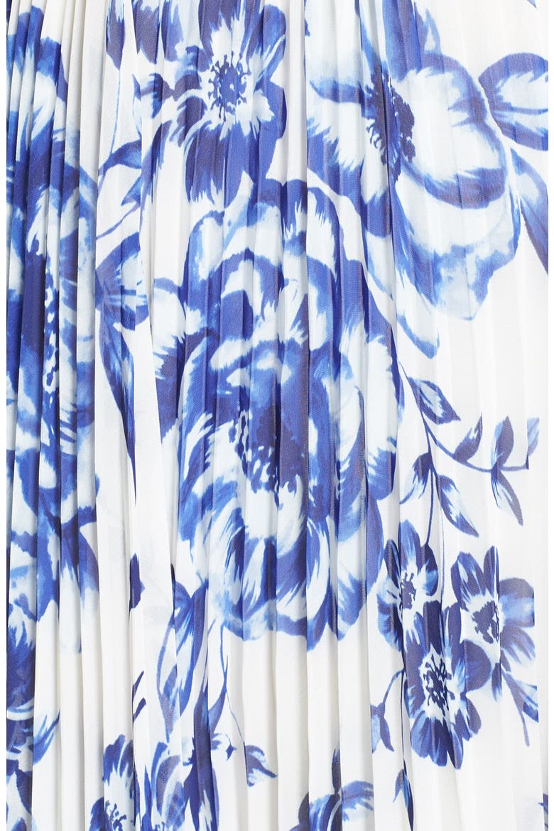 Pleated Floral Chiffon Maxi Dress, Alternate, color, COBALT