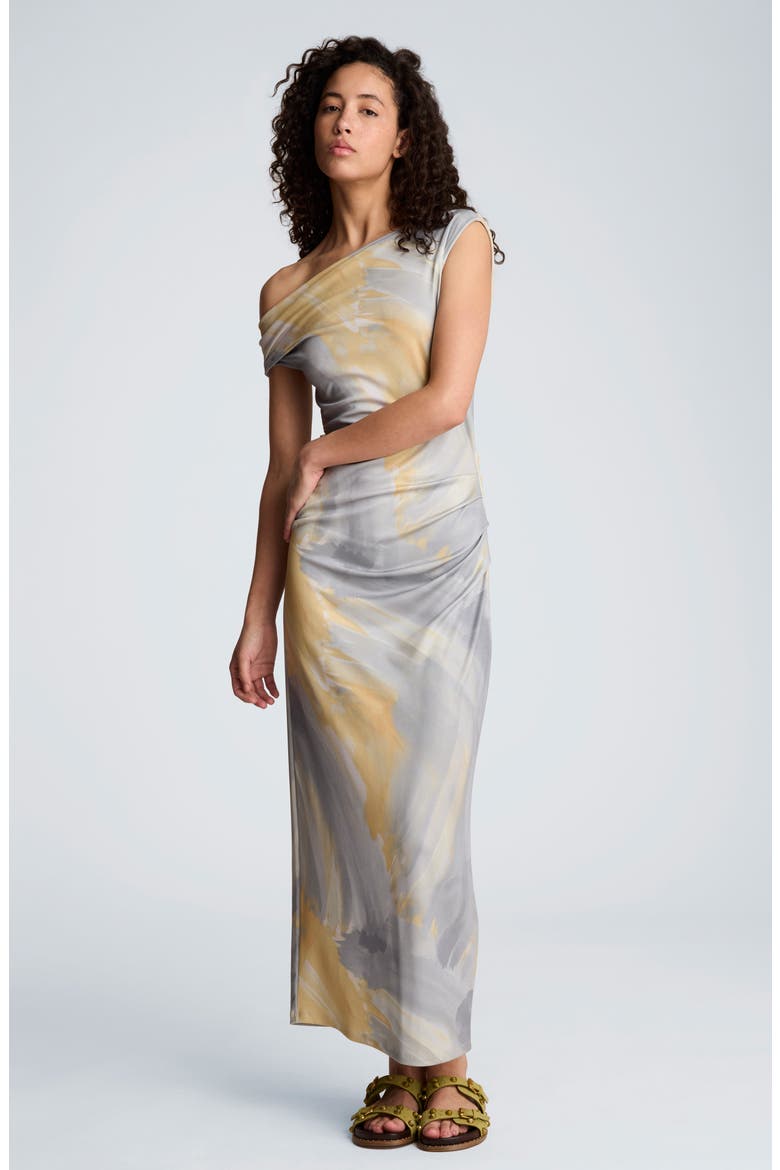 Ruched One-Shoulder Maxi Dress, Alternate, color, PASTEL YELLOW MULTI