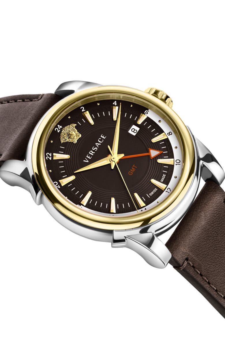 Versace GMT Vintage Leather Strap Watch, 42mm, Alternate, color,