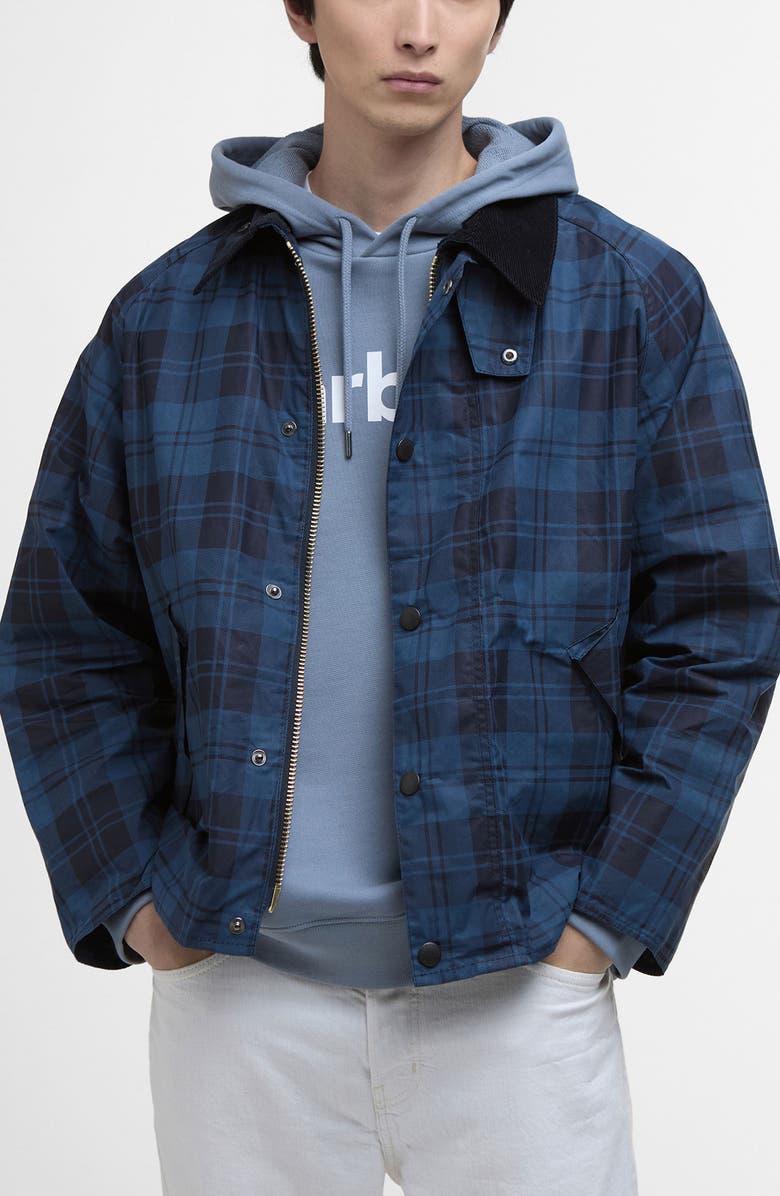 Barbour Transport Plaid Check Waxed Cotton Jacket, Main, color,