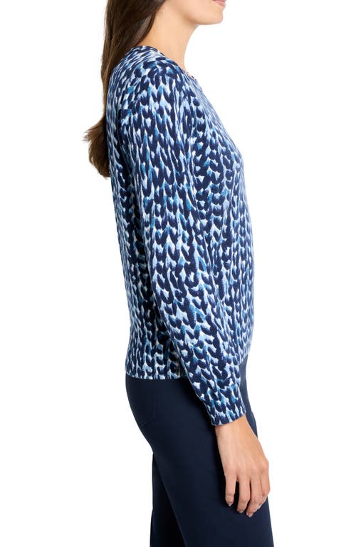 Nic + Zoe Nic+zoe Geo Print Crewneck Cotton Sweater In Blue