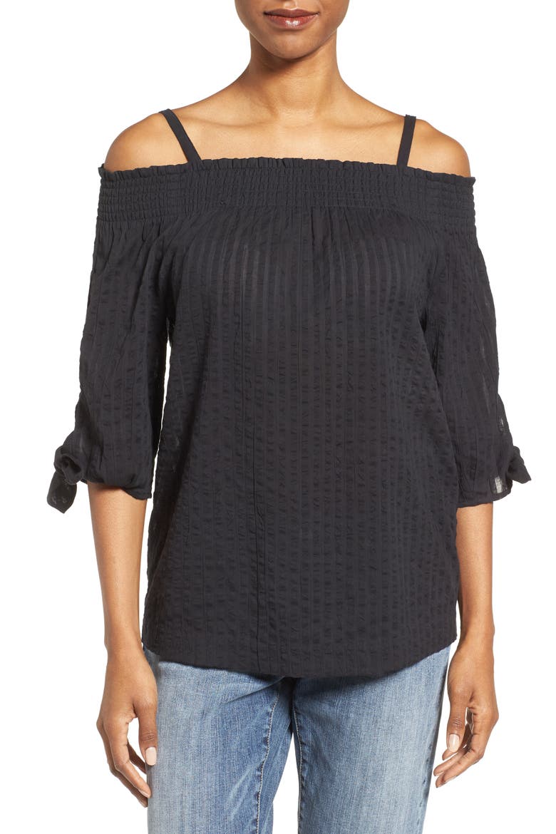 Tie Sleeve Off the Shoulder Tie Sleeve Top, Main, color, BLACK