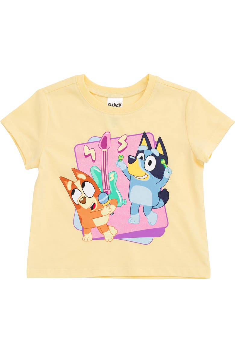 T-Shirt and Mesh Shorts Set, Alternate, color, Yellow Purple Bluey