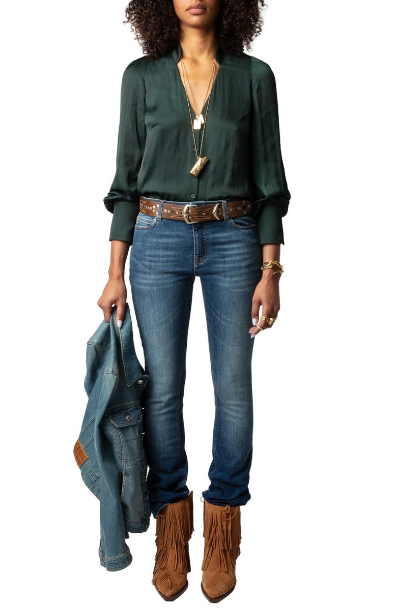 Zadig & Voltaire Tinous V-Neck Satin Shirt, Alternate, color, 