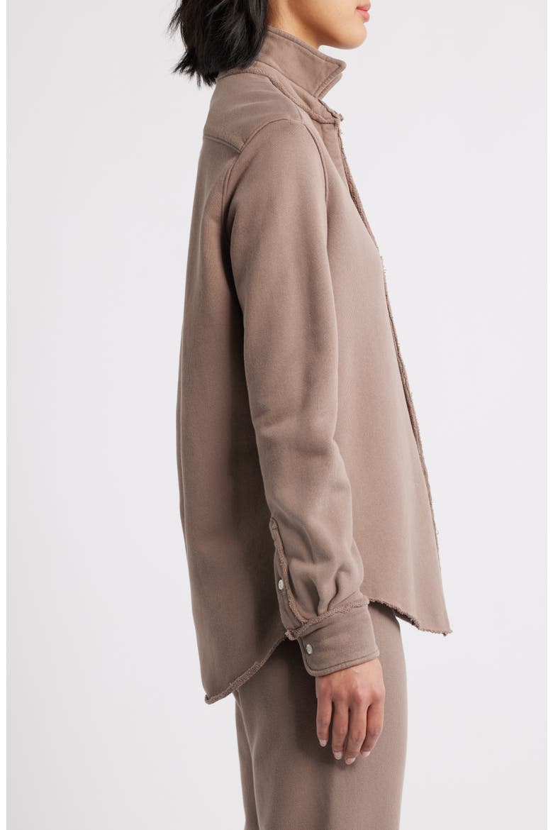 Eileen Relaxed Terry Button-Up Shirt, Alternate, color, BRULEE
