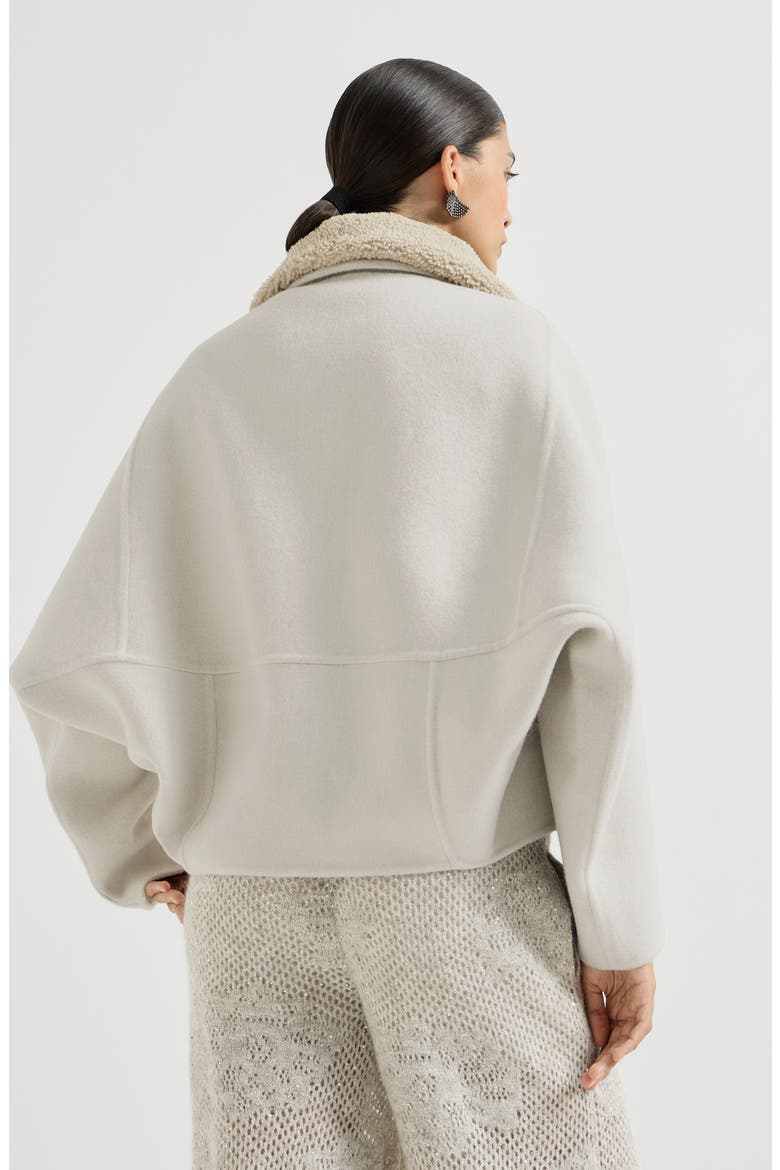 Hand-crafted outerwear jacket in virgin wool and cashmere double cloth with detachable shearling insert, Alternate, color, Ivory