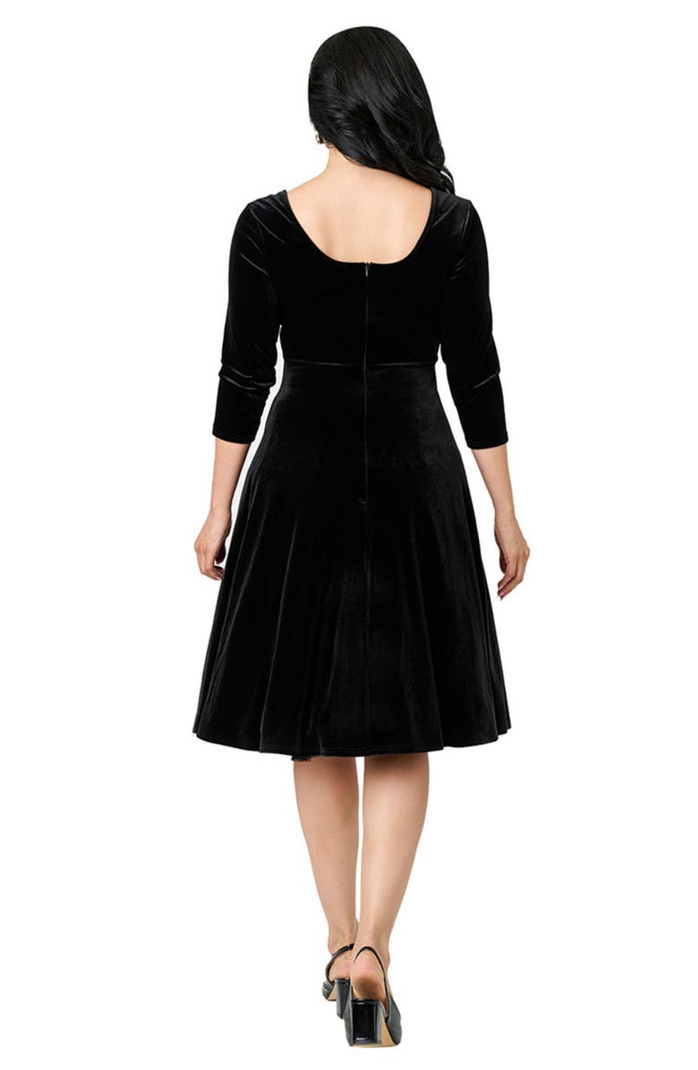 Unique Vintage Square Neck Pleated Swing Dress, Alternate, color, Black Web