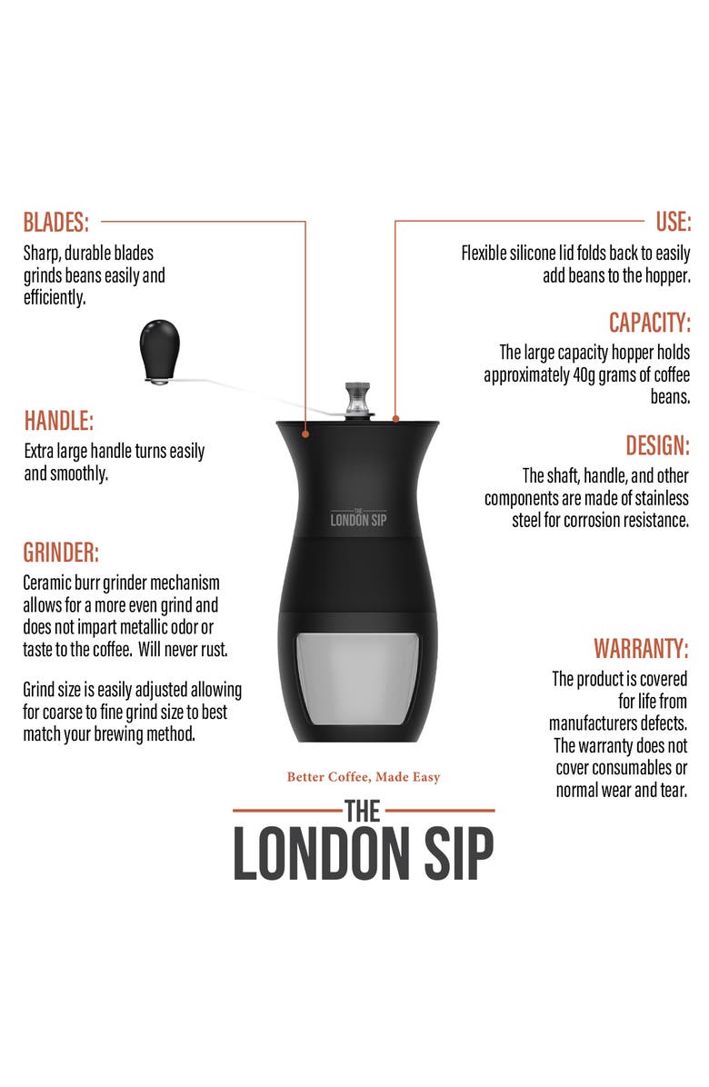 London Sip Manual Coffee Grinder, Alternate, color, Black
