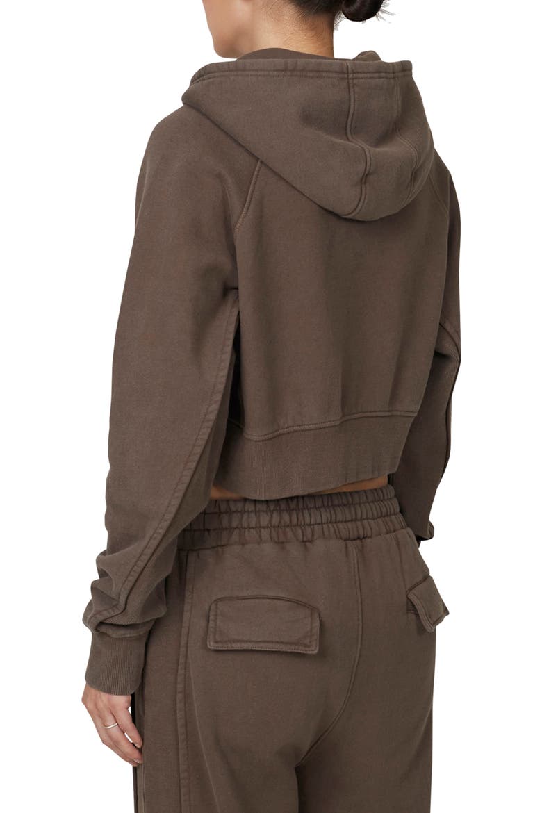 Ribbed Emblem Crop Zip Hoodie, Alternate, color, Brown