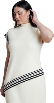 ELOQUII Stripe Detail Sleeveless Mockneck Top