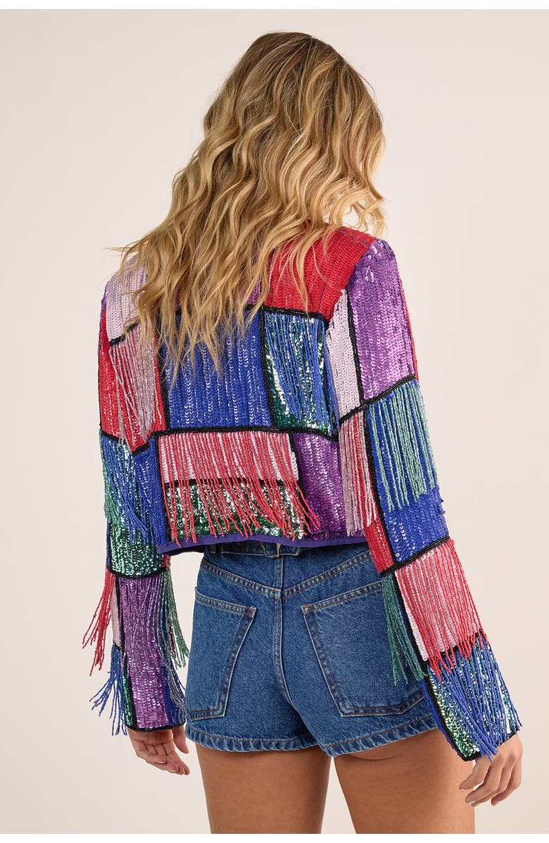 NASTY GAL Colour Block Check Tassel Sequin Jacket, Alternate, color, Multi