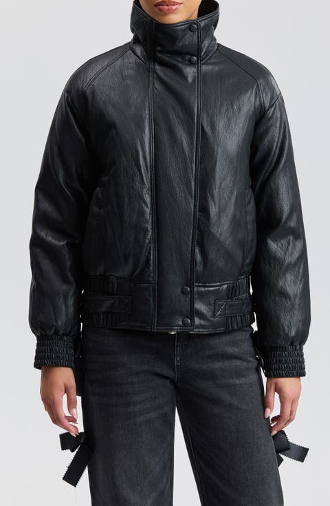 Padded Faux Leather Aviator Jacket