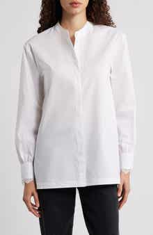 AllSaints Ethel Lace Trim Long Sleeve Woven Shirt