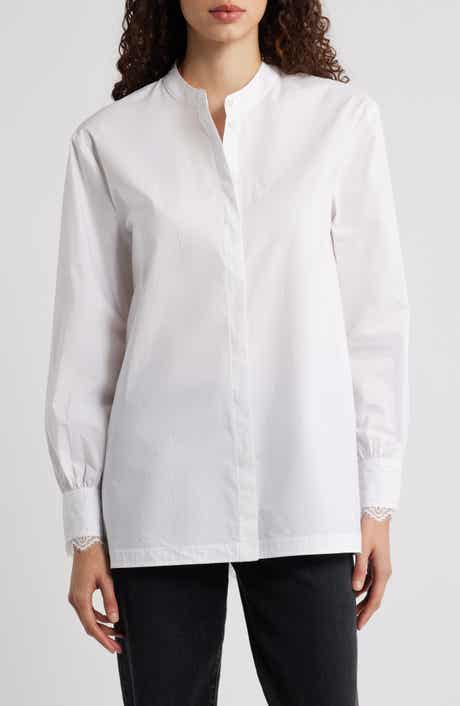 AllSaints Ethel Lace Trim Long Sleeve Woven Shirt