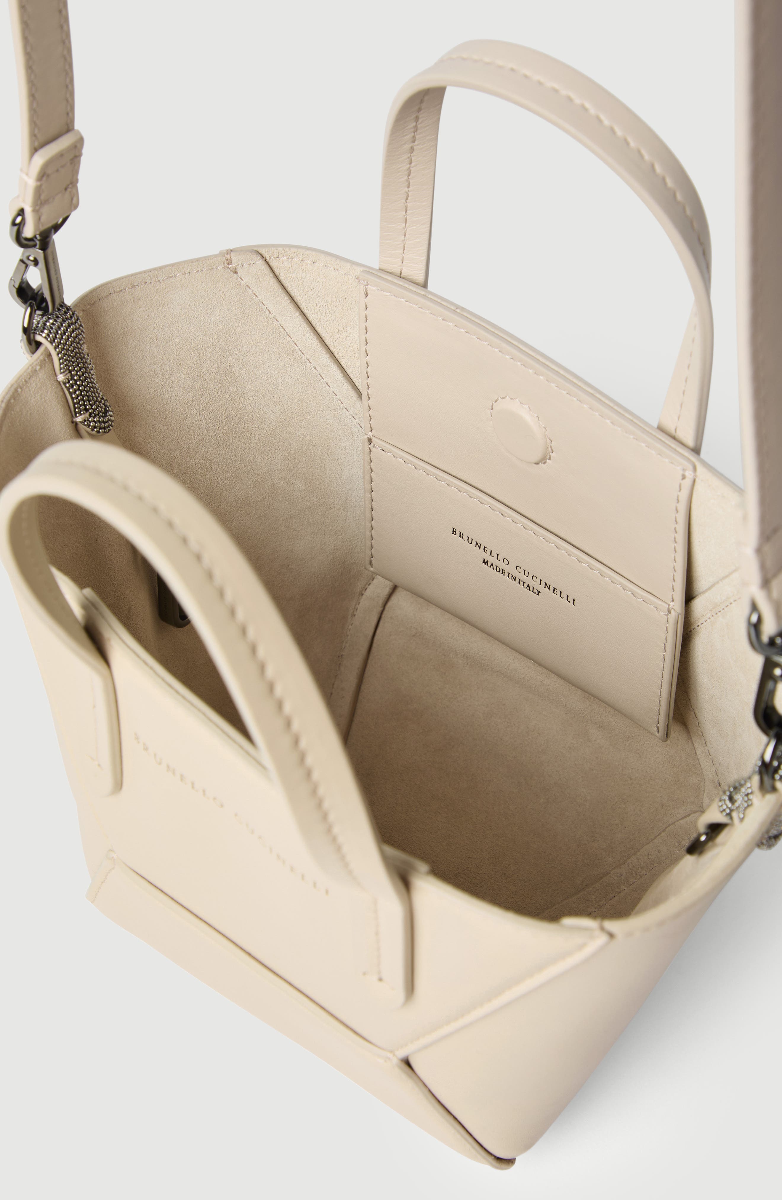 BC Duo mini bag in calfskin with monili, Alternate, color, Ivory