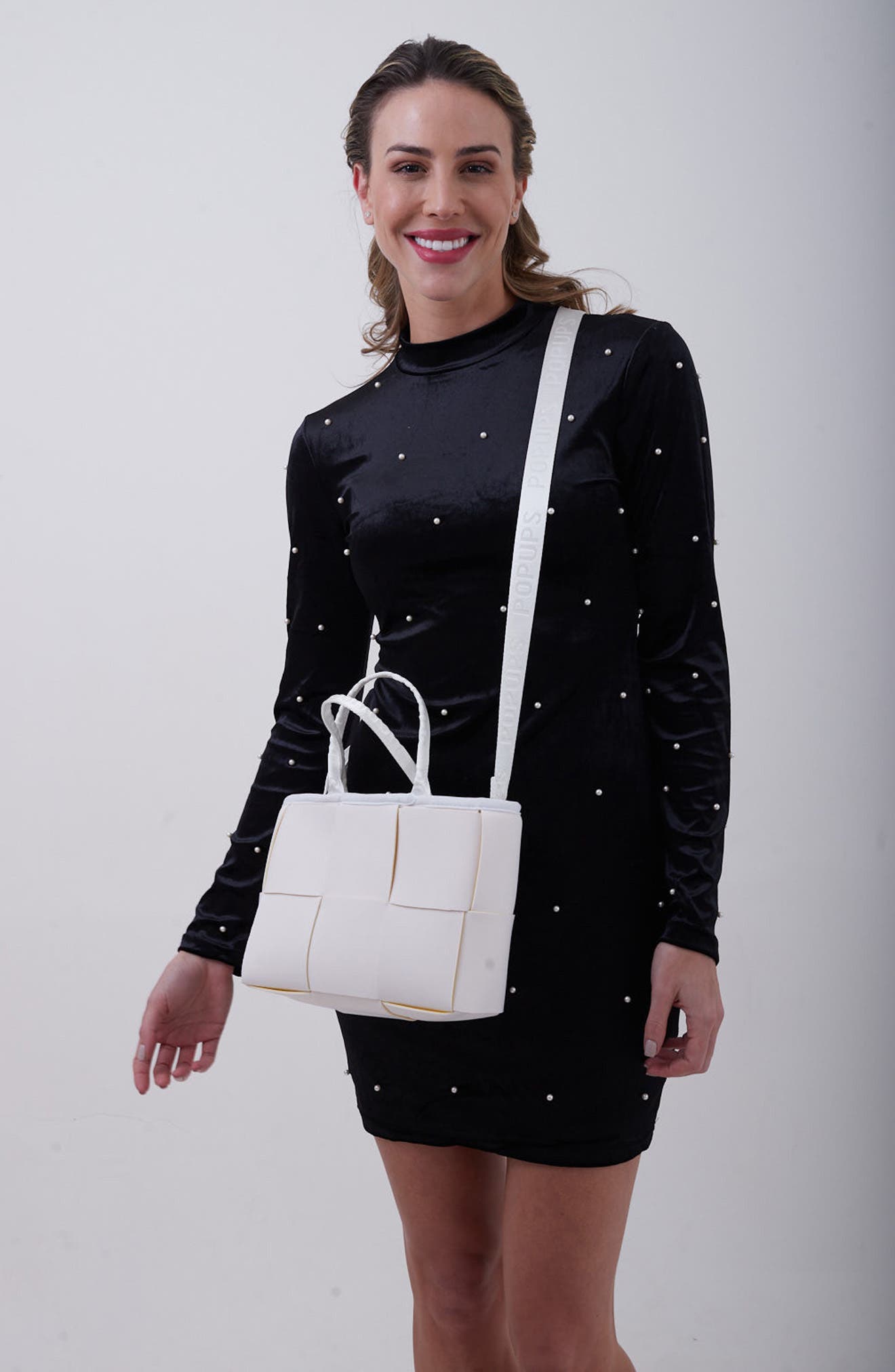 Water Resistant Woven Neoprene Mini Tote Bag, Alternate, color, WHITE