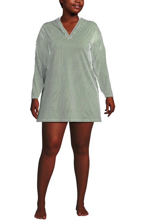 Cotton Jersey Long Sleeve Hooded Swim Cover-up Dress