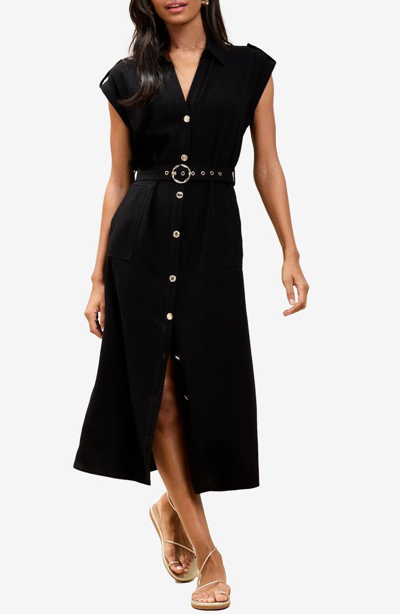 Lipsy Belted Cap Sleeve Shirtdress, Main, color, Black