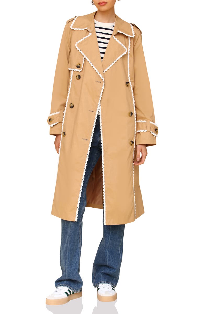 Avec Les Filles Lace Trim Double Breasted Cotton Trench Coat, Alternate, color,