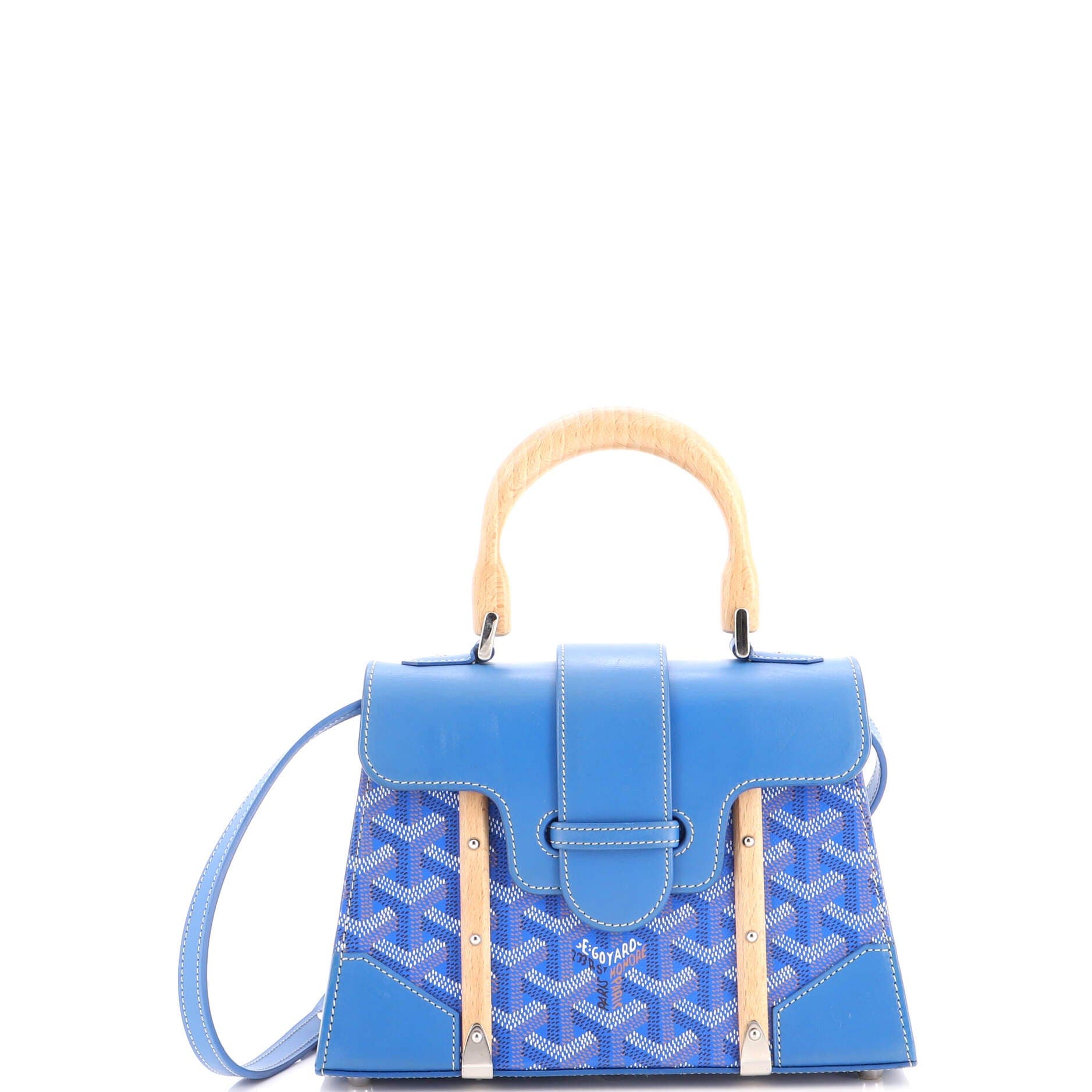 Structured Saigon Top Handle Bag Coated Canvas with Leather Mini, Main, color, Blue
