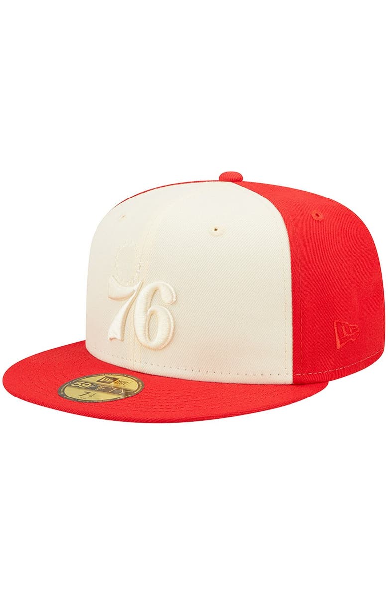 New Era Men's New Era Cream/Red Philadelphia 76ers Cork Two-Tone 59FIFTY Fitted Hat, Main, color, 