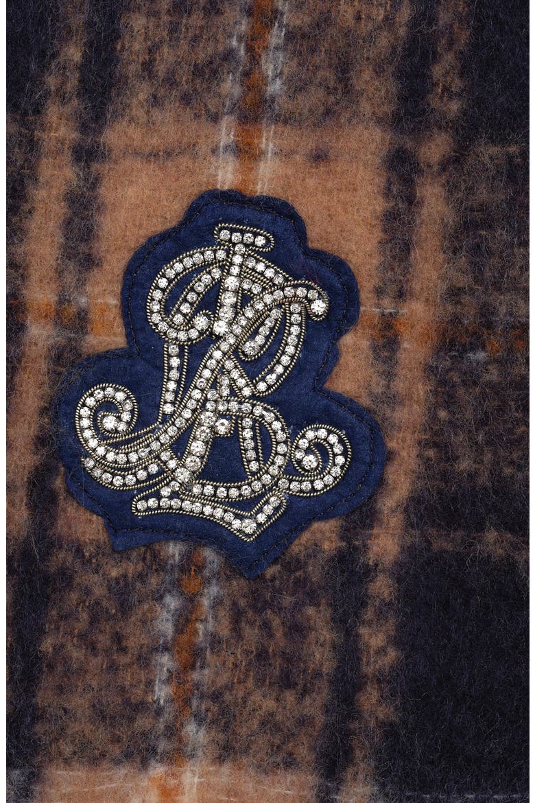 Brushed Lofty Scarf With Crystal Patch, Alternate, color, Navy Plaid