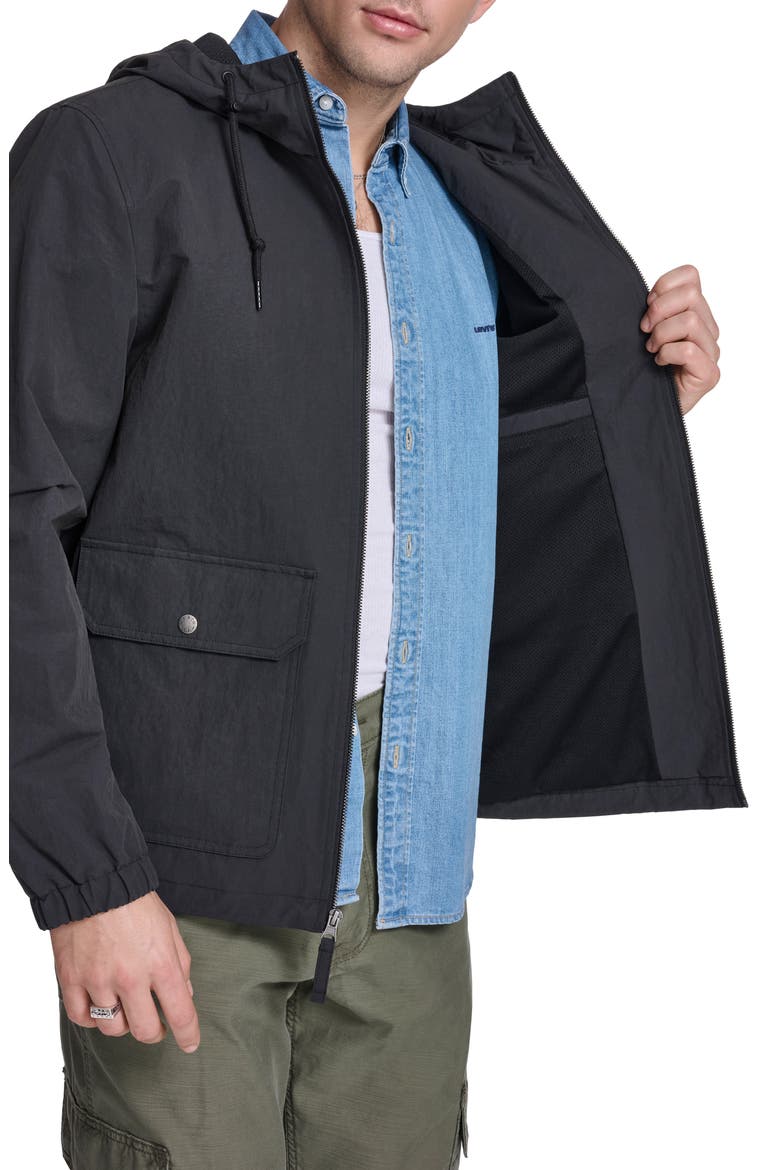 Water Resistant Hooded Nylon & Cotton Jacket, Alternate, color, BLACK