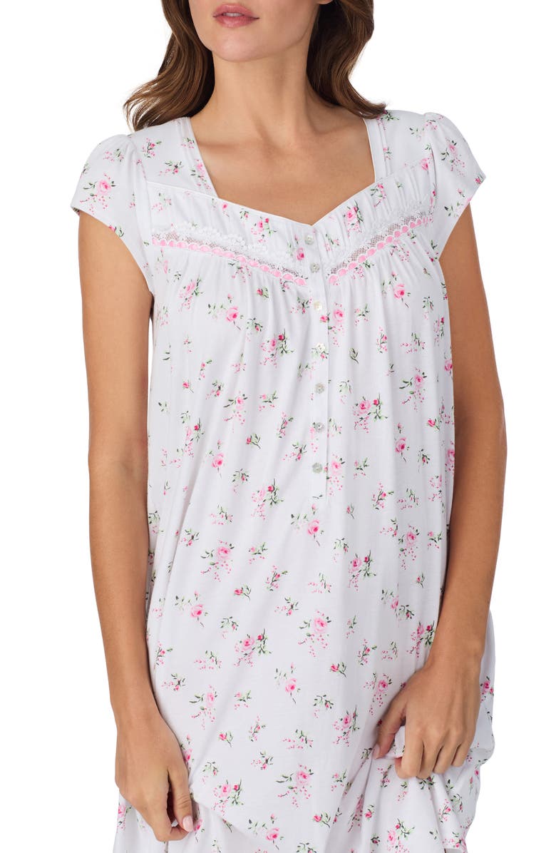 Eileen West Floral Cap Sleeve Short Cotton Nightgown, Alternate, color, Pink Bouquet