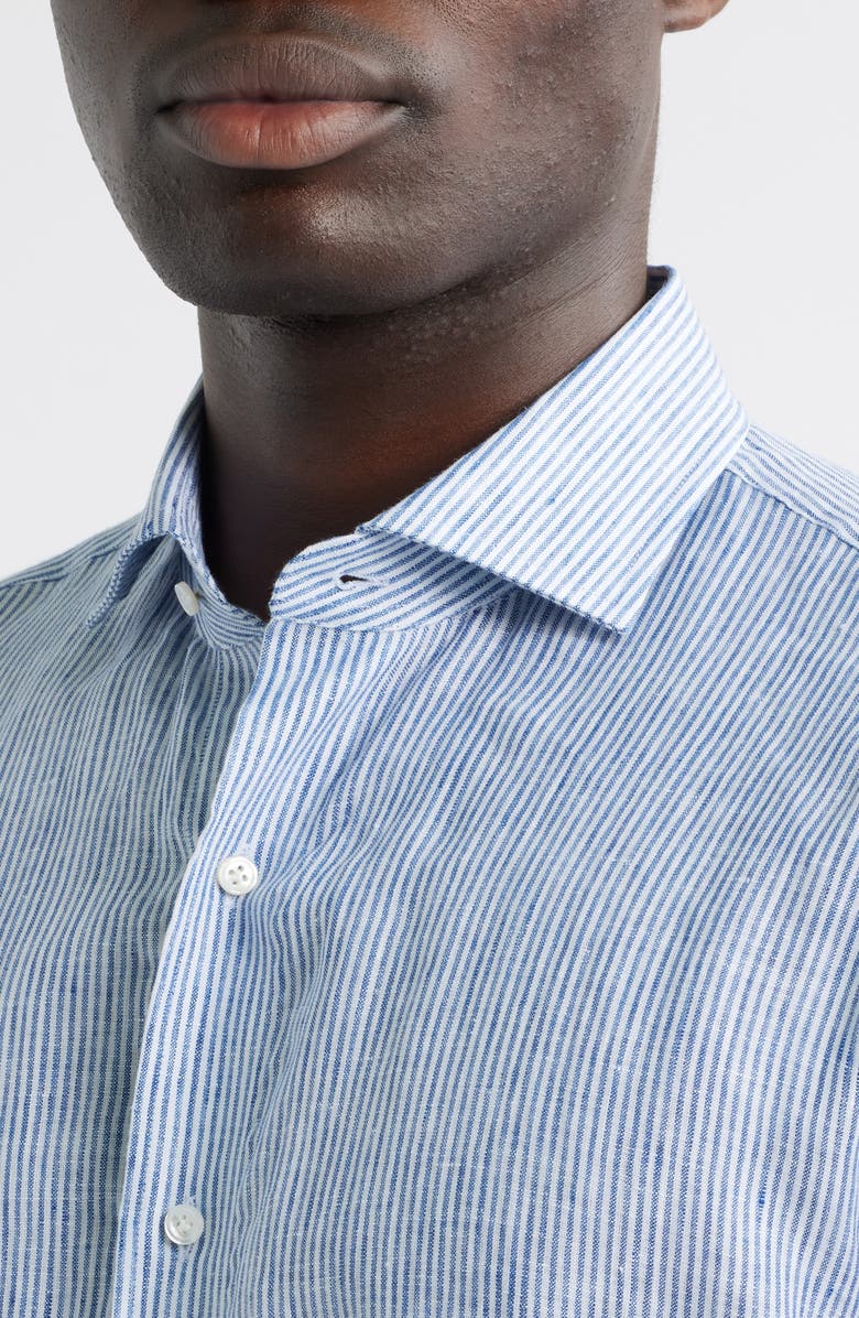 Peter Millar Crown Crafted Astino Lino Stripe Linen Button-Up Shirt, Alternate, color, 