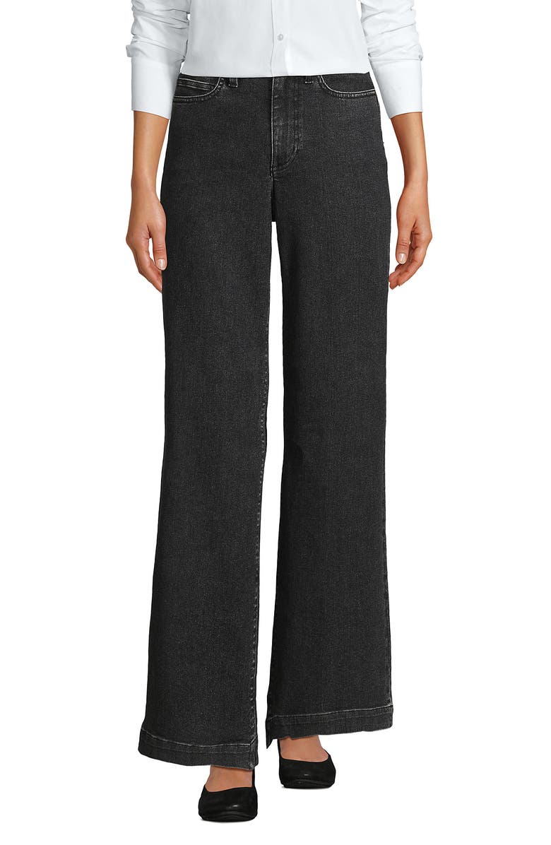 Lands' End Recover High Rise Wide Leg Blue Jeans, Alternate, color, Black Stone Wash