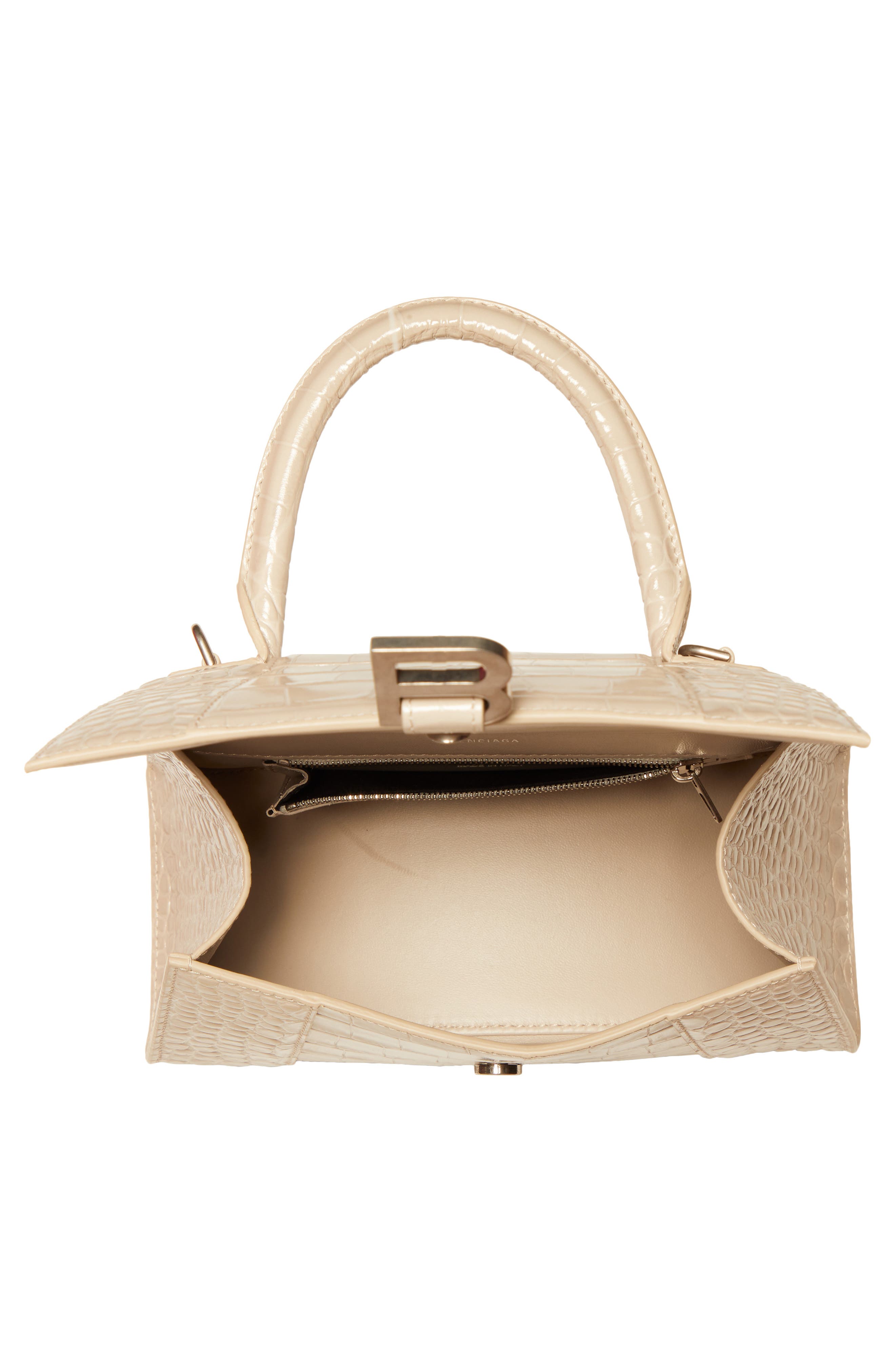 Balenciaga Small Hourglass Croc Embossed Leather Top Handle Bag, Alternate, color, 