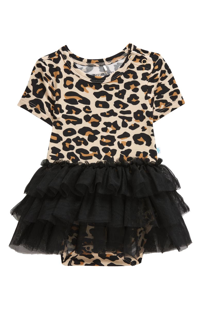 Posh Peanut Lana Leopard Skirted Bodysuit, Main, color, Light Beige