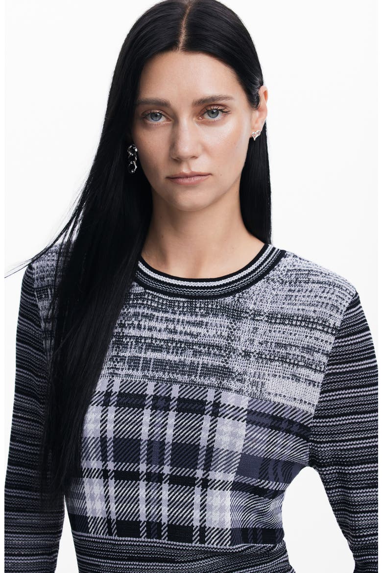 Chan Plaid Knit Top, Alternate, color, BLACK