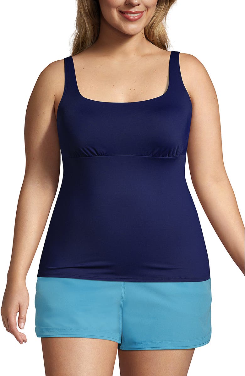 Lands' End Plus Size Chlorine Resistant Square Neck Underwire Tankini Swimsuit Top, Alternate, color, Deep Sea Navy