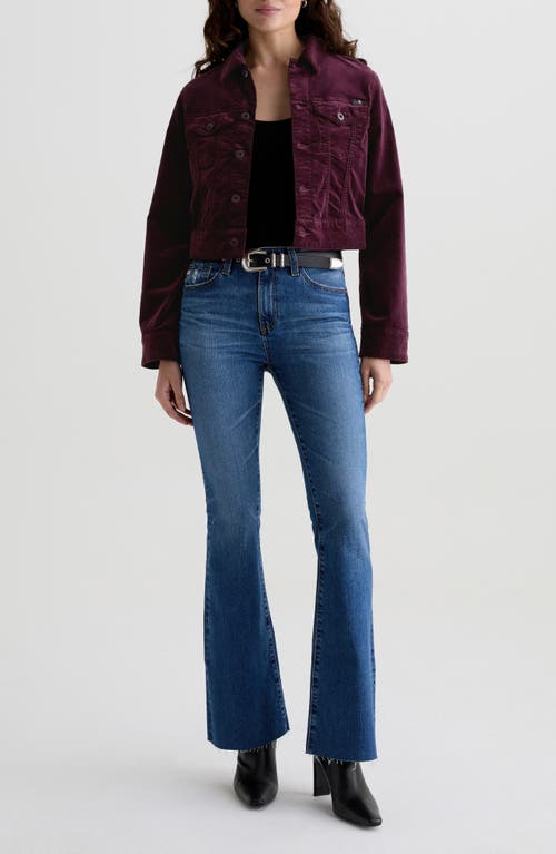 Ag Isa Crop Velvet Trucker Jacket In Burgundy