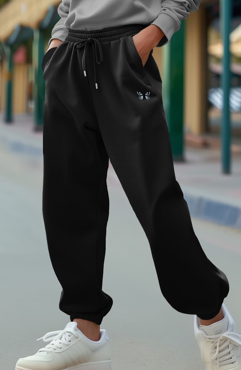 Dalix Womens Butterfly Heavy Weight Fleece Sweatpant Pant, Alternate, color, Black