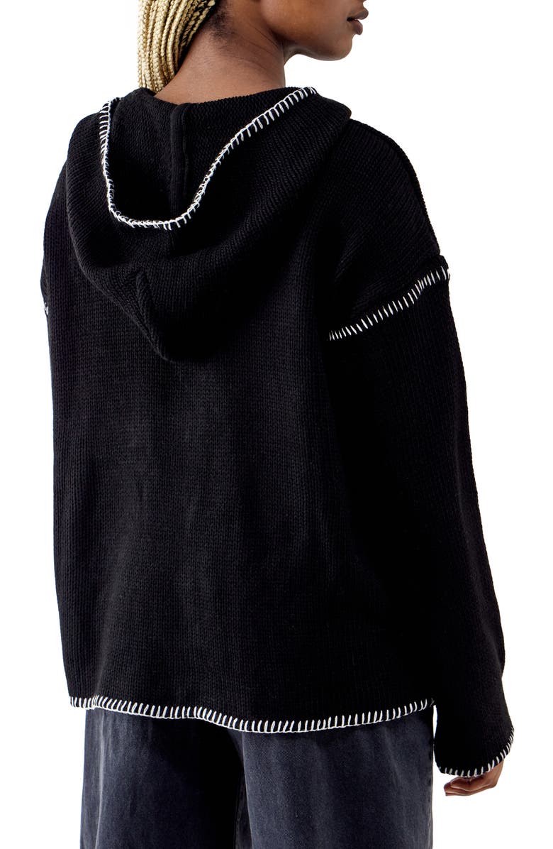 BDG Urban Outfitters Blanket Stitch Hooded Cardigan, Alternate, color, Black